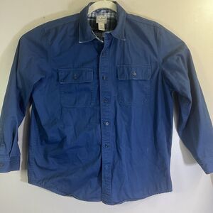 L.L. Bean Hurricane Flannel Plaid Lined Long Sleeve Shirt Jacket Men Large Blue